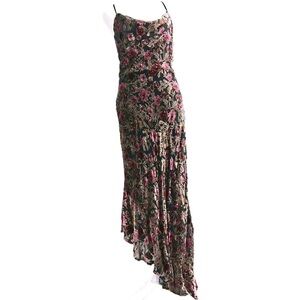 Velvet Floral Burnout Midi Maxi Dress Black Burgundy Gold Women’s M